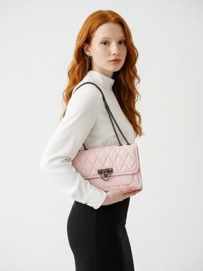 SHEIN Quilted Light Pink Chain-Handle Shoulder Bag
